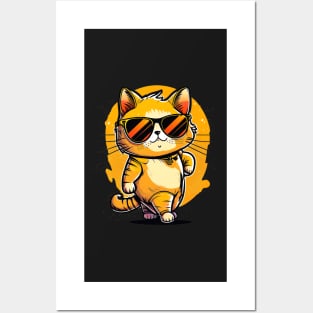 Cute ginger cat wearing sunglasses Posters and Art